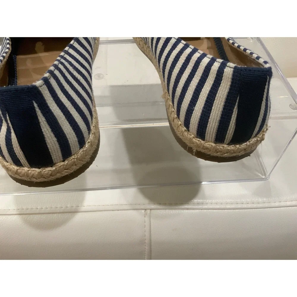 Brand Me too Navy Blue‎ White Striped Canvas Espadrille Loafers Flats Womens 8.5